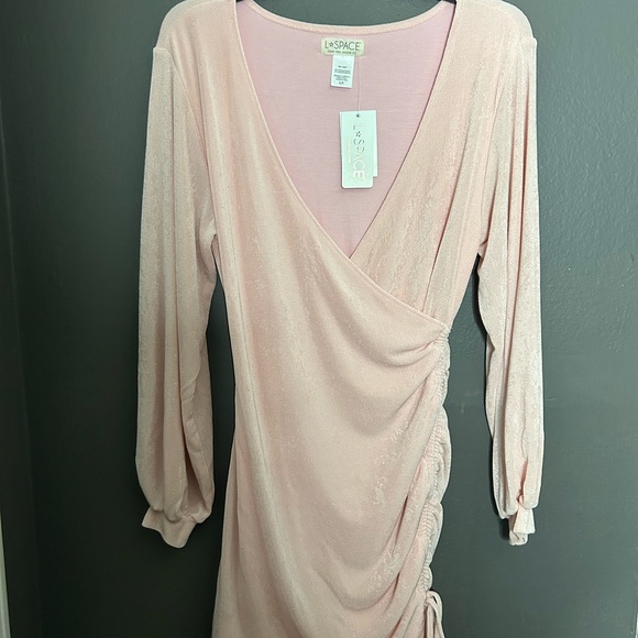 L*SPACE NWT LIGHT PINK LONG SLEEVES MINI DRESS SIDE RUCHING, STRETCH SZ: SMALL - Picture 7 of 9